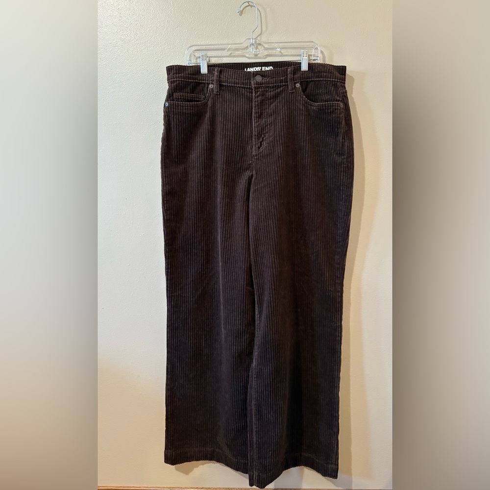 Women’s Lands End High Rise Wide Leg Brown Corduroy Pants size 16